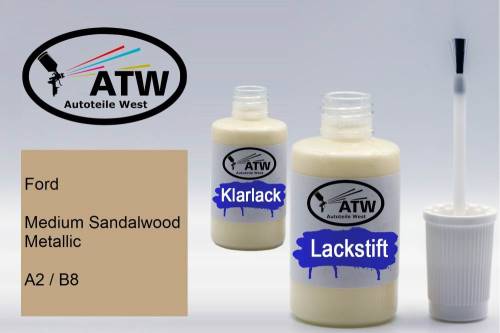 Ford, Medium Sandalwood Metallic, A2 / B8: 20ml Lackstift + 20ml Klarlack - Set, von ATW Autoteile West.